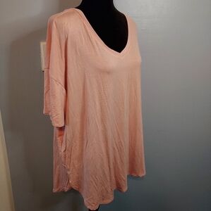 Time And Tru Size Large (12-14) Blush Pink V-Neck Rounded Tunic Hi-Lo Shirt